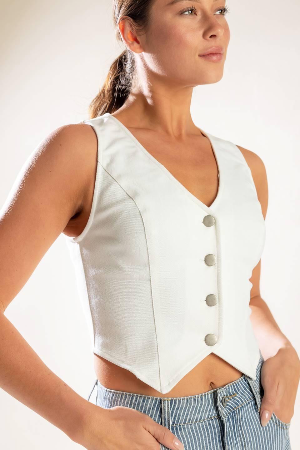 The Lily's Secret Cropped Denim Vest in White
