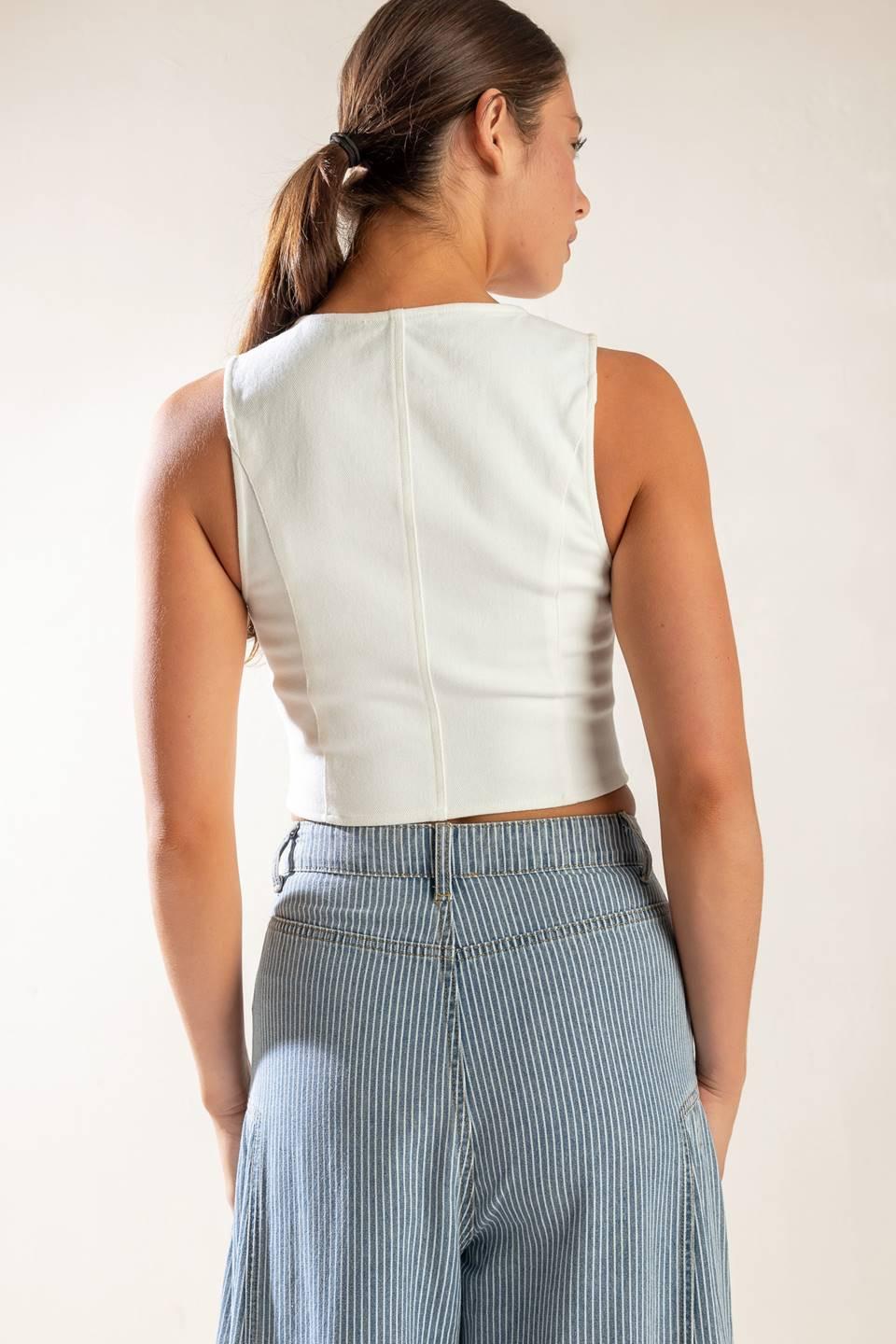 The Lily's Secret Cropped Denim Vest in White
