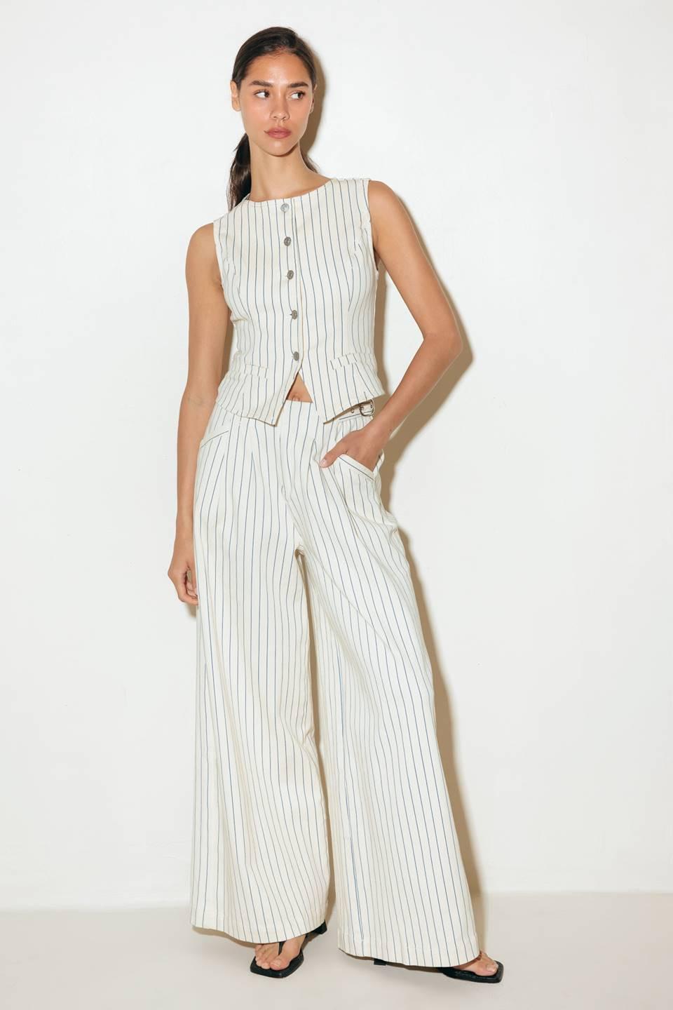Women's Striped Woven Vest with Front Button Closure - Image 3