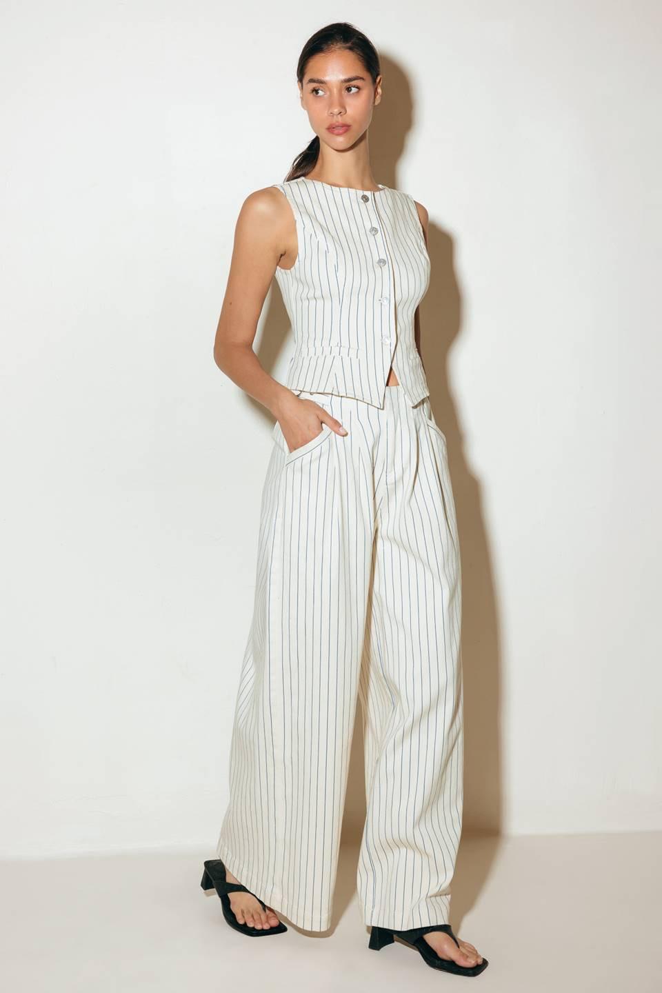 Women's Striped Woven Vest with Front Button Closure - Image 4