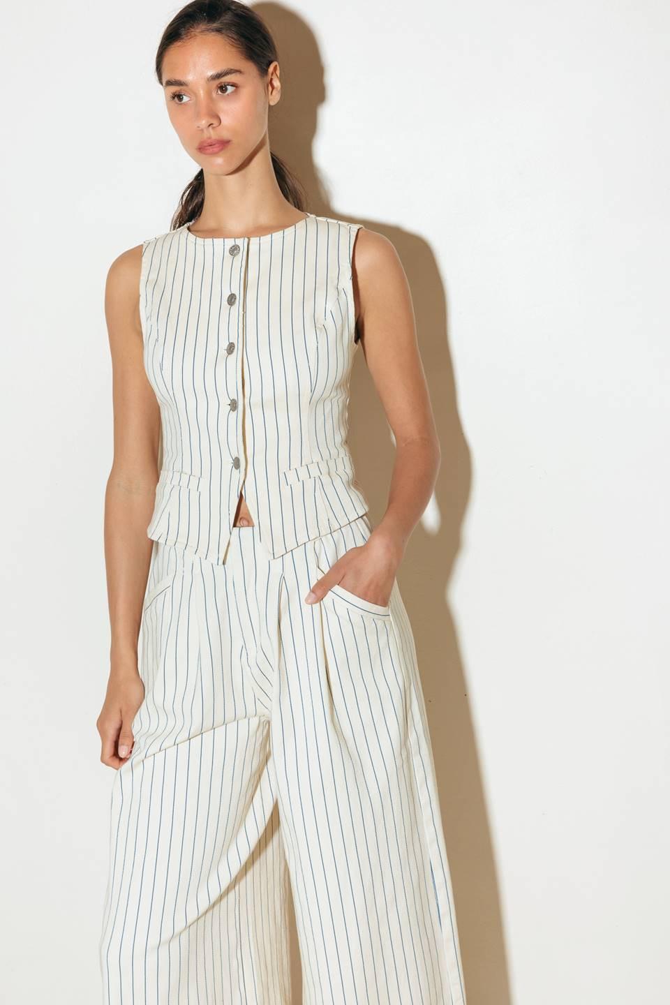 Women's Striped Woven Vest with Front Button Closure - Image 5