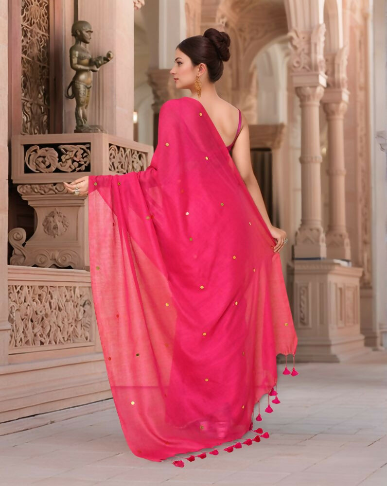 Vibrant Magenta Pink Trendy Cotton Saree for Everyday Elegance