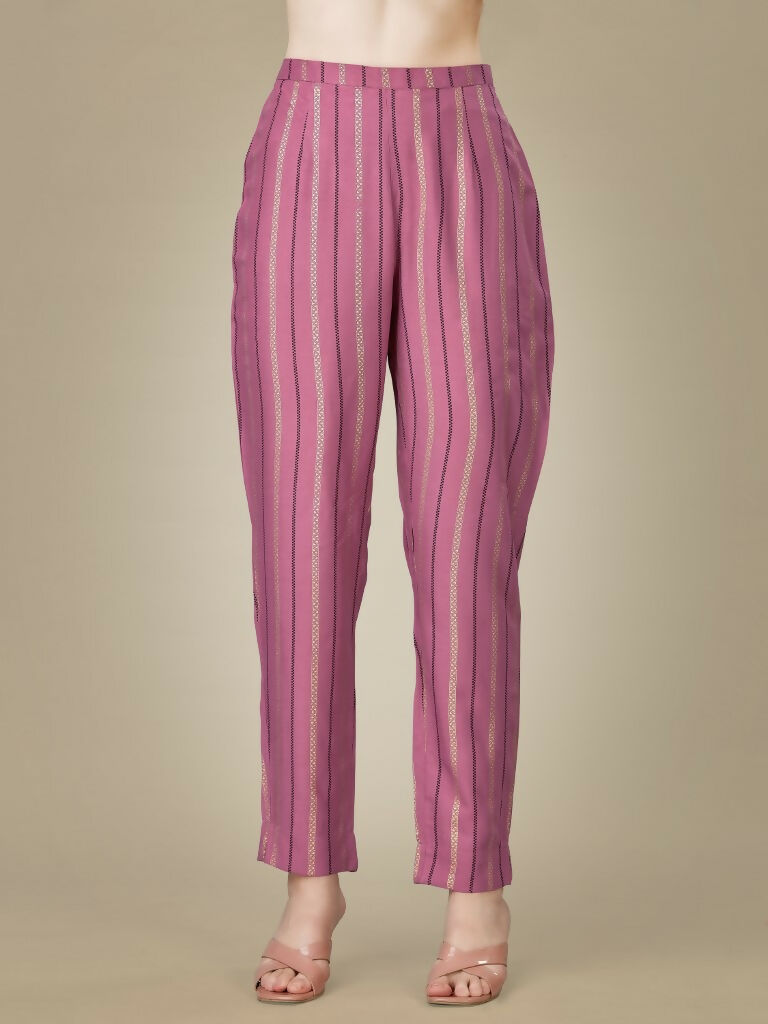 Women's Purple Embroidered Straight Kurta Pant Set