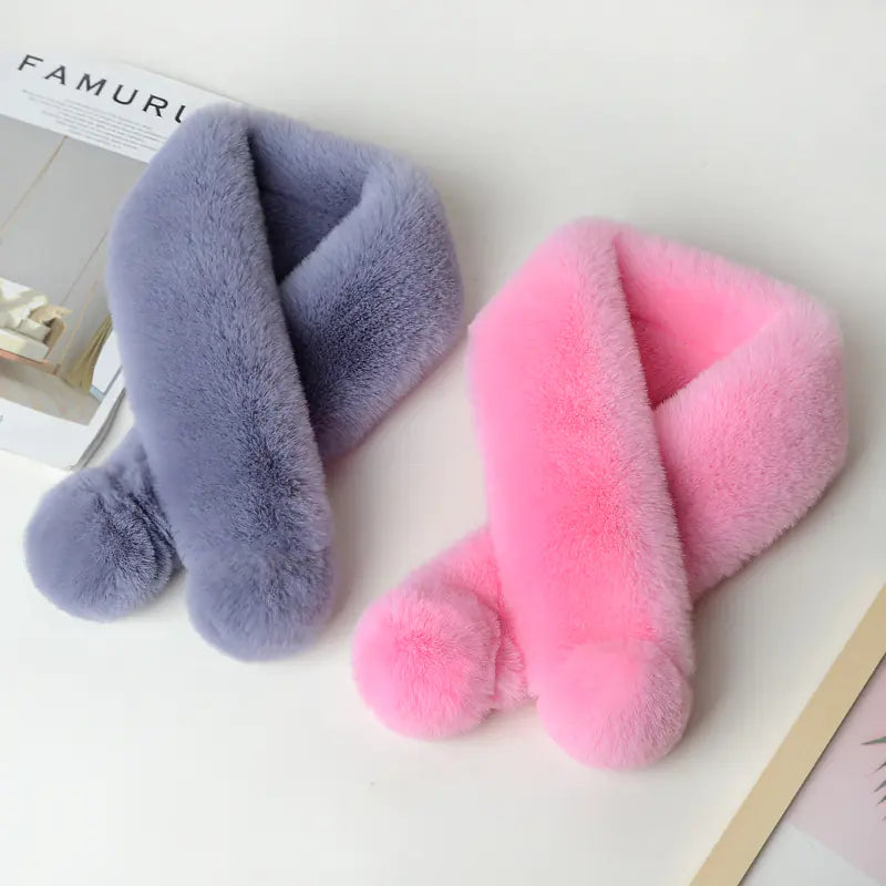 Women Plush Faux Rabbit Fur Winter Scarf Soft Warm Neck Wrap - Image 6
