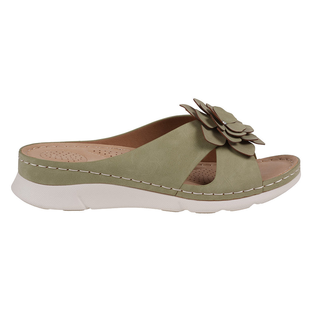 Women's Claire Green Flower Rosette Cushioned Comfort Sandals - Image 2