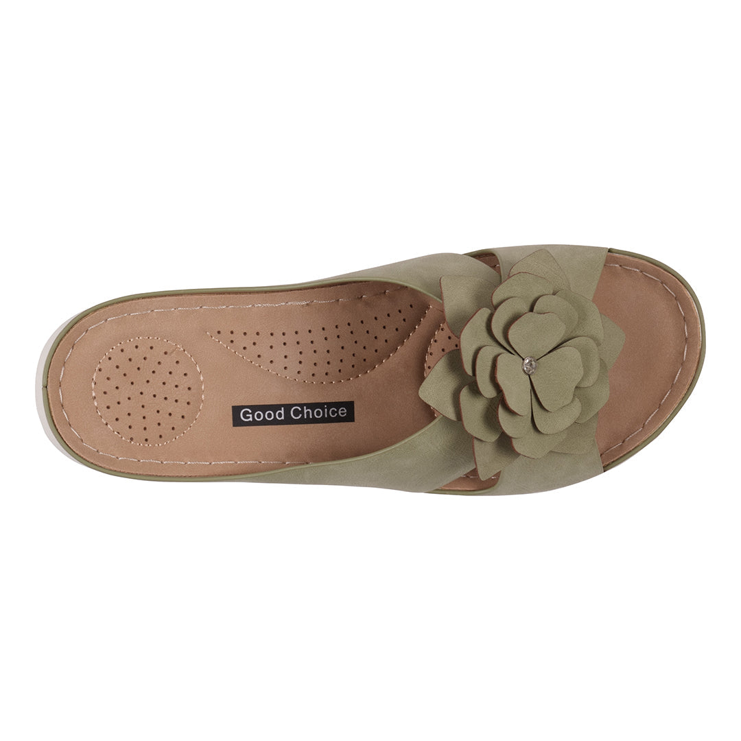 Women's Claire Green Flower Rosette Cushioned Comfort Sandals - Image 3
