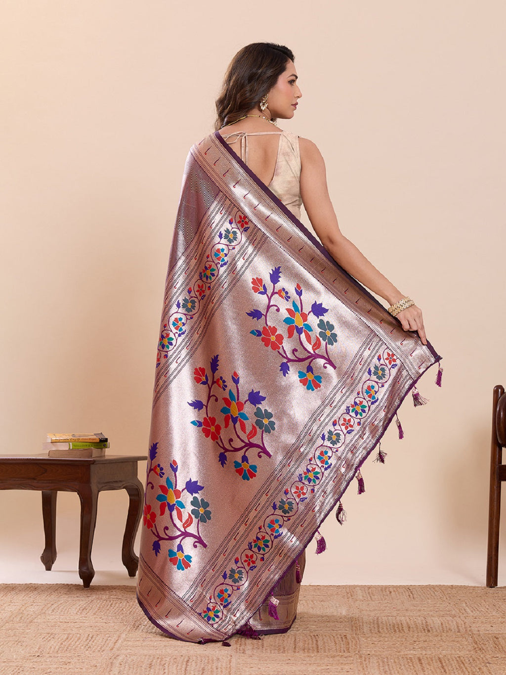 Purple Soft Silk Wedding Saree with Woven Lotus Motifs