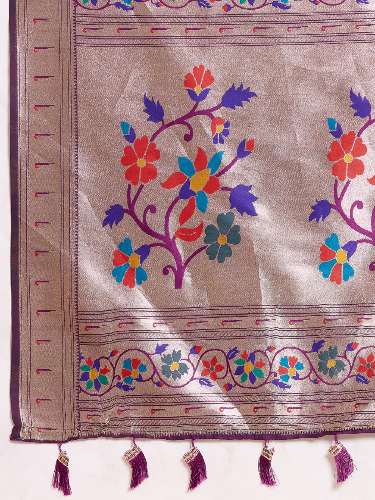 Purple Soft Silk Wedding Saree with Woven Lotus Motifs