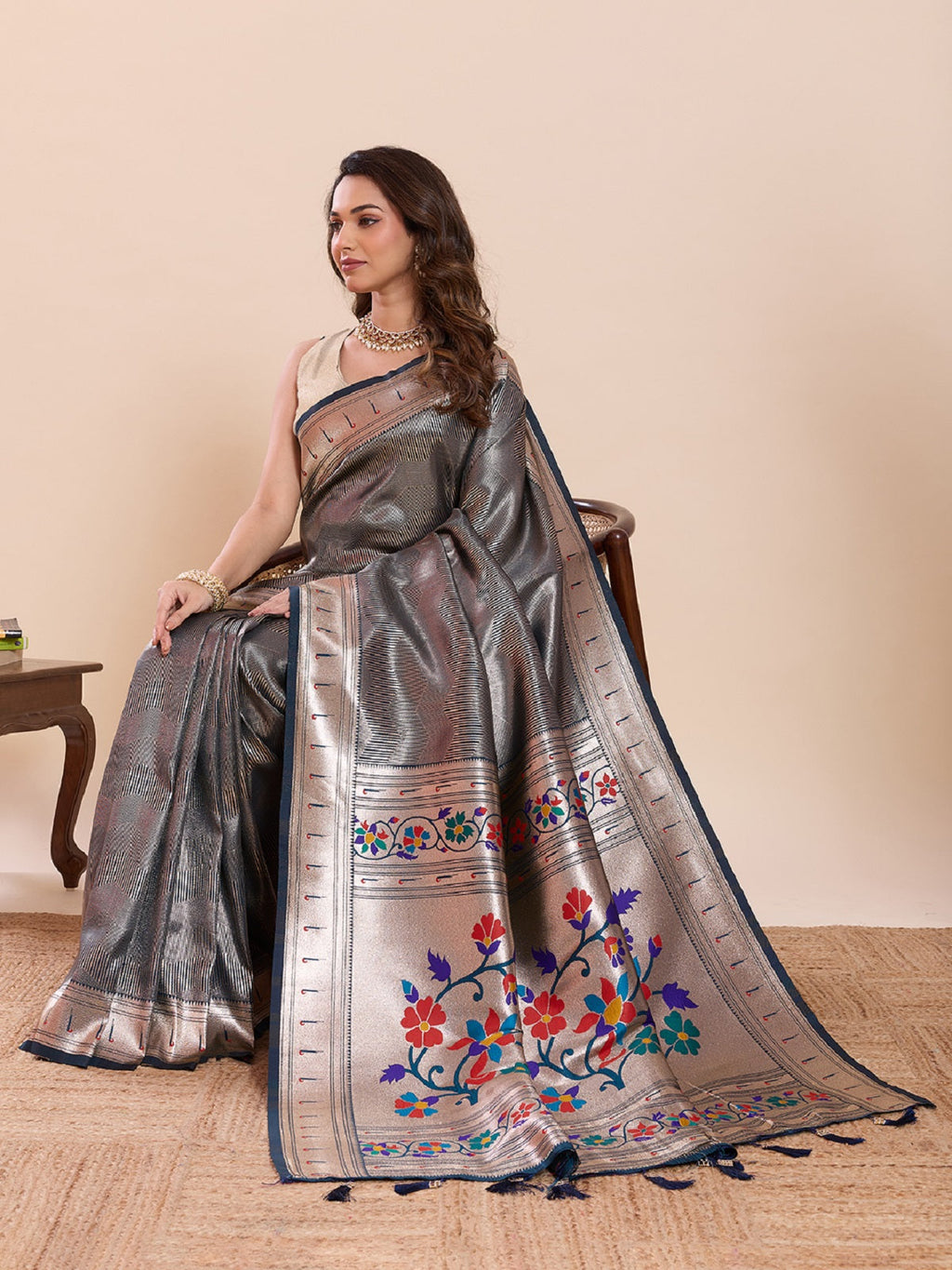 Teal Blue Soft Silk Wedding Saree with Woven Lotus Motif Work