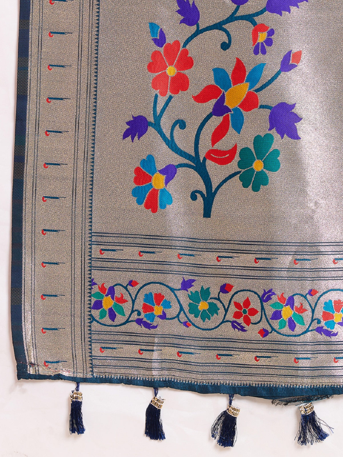 Teal Blue Soft Silk Wedding Saree with Woven Lotus Motif Work