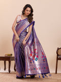 Purple Pure Soft Silk Wedding Saree with Woven Lotus Motifs