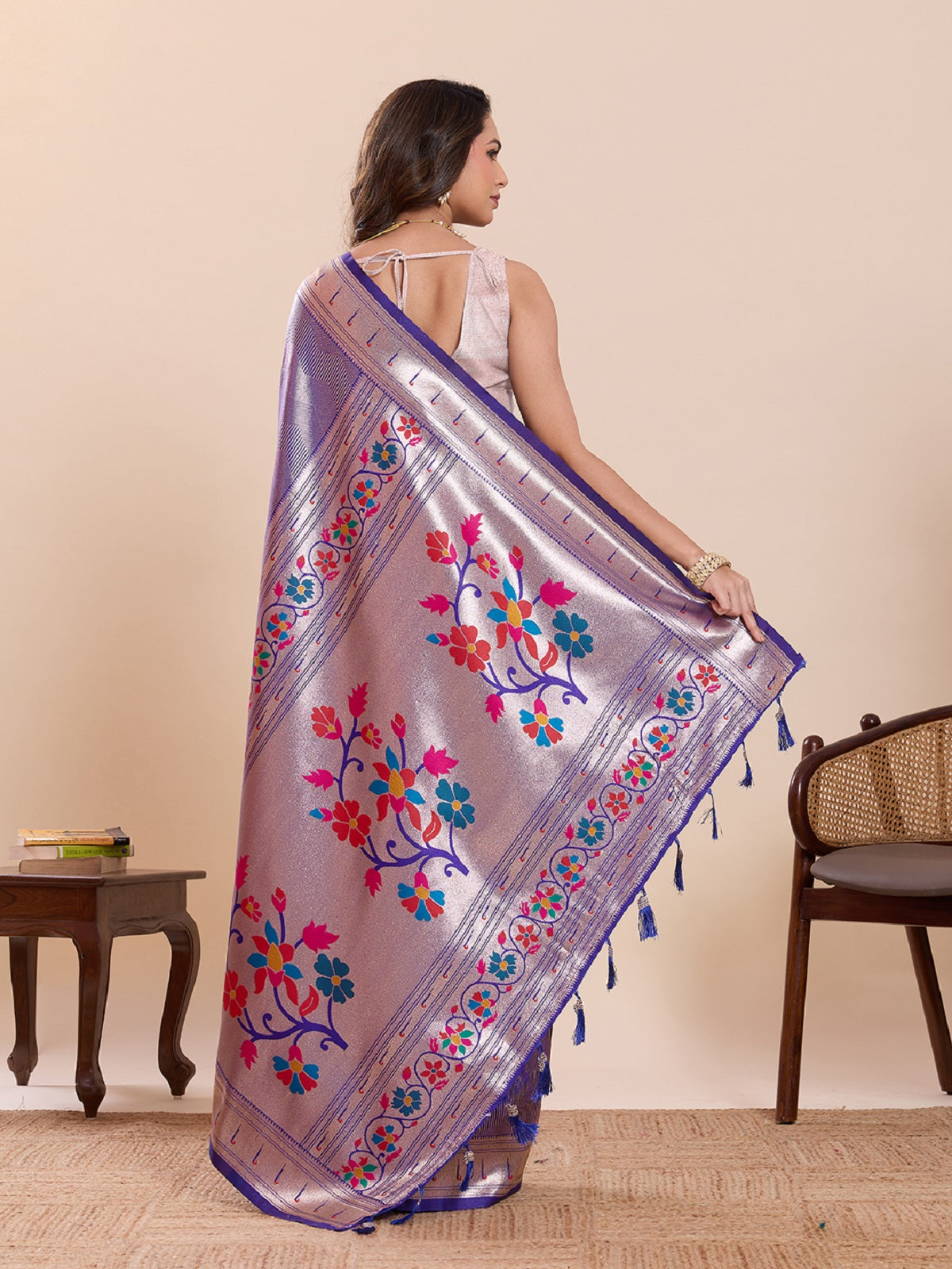 Purple Pure Soft Silk Wedding Saree with Woven Lotus Motifs