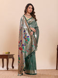 Green Pure Soft Silk Saree with Woven Lotus Motif