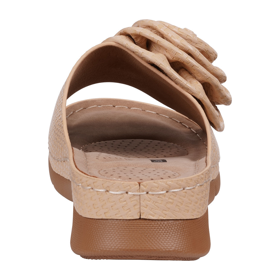 Women's Natural Flat Comfort Sandals with Flower Rosette Detail