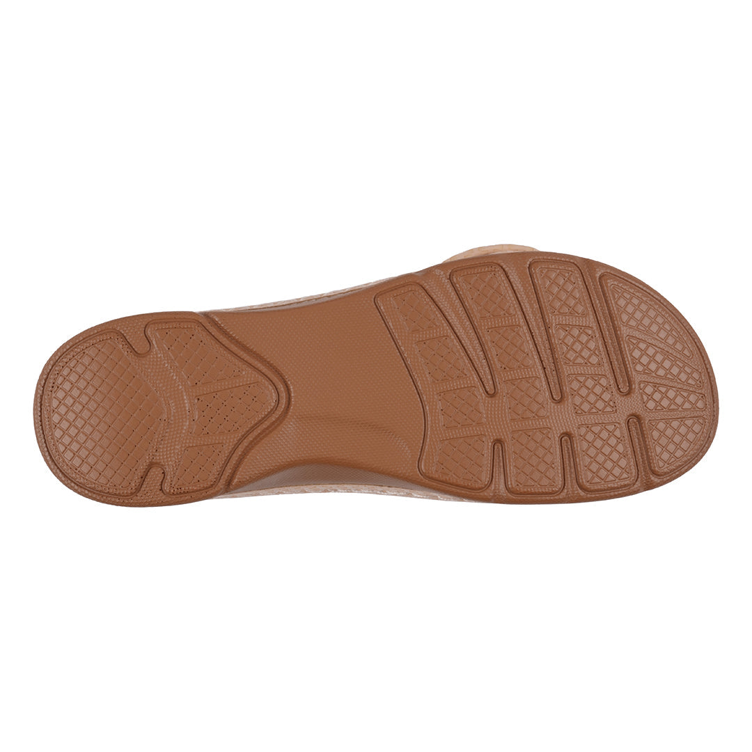 Women's Natural Flat Comfort Sandals with Flower Rosette Detail