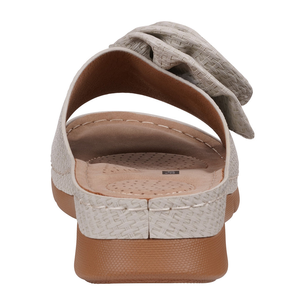 Honey Grey Flat Sandals with Flower Rosette Detail