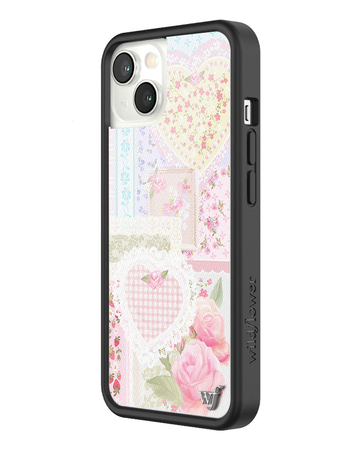 Frilly Floral iPhone Case with Patchwork Hearts and Pointelle