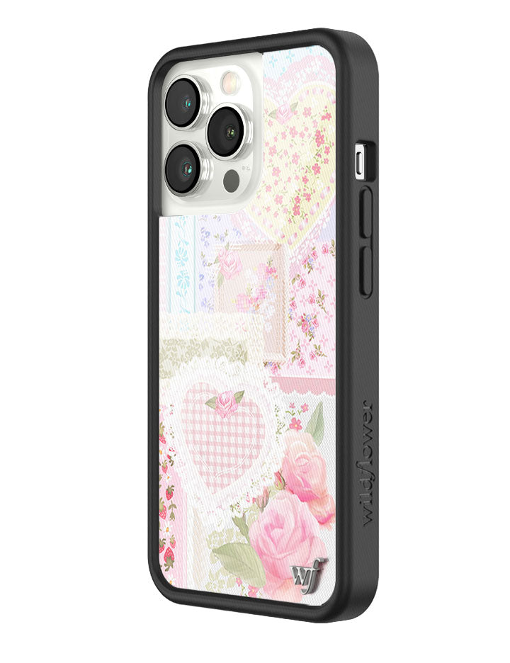 Frilly Floral iPhone Case with Patchwork Hearts and Pointelle
