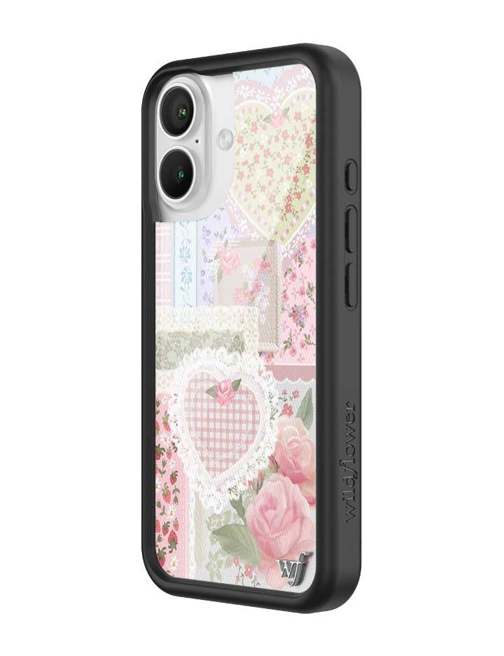 Frilly Floral iPhone Case with Patchwork Hearts and Pointelle