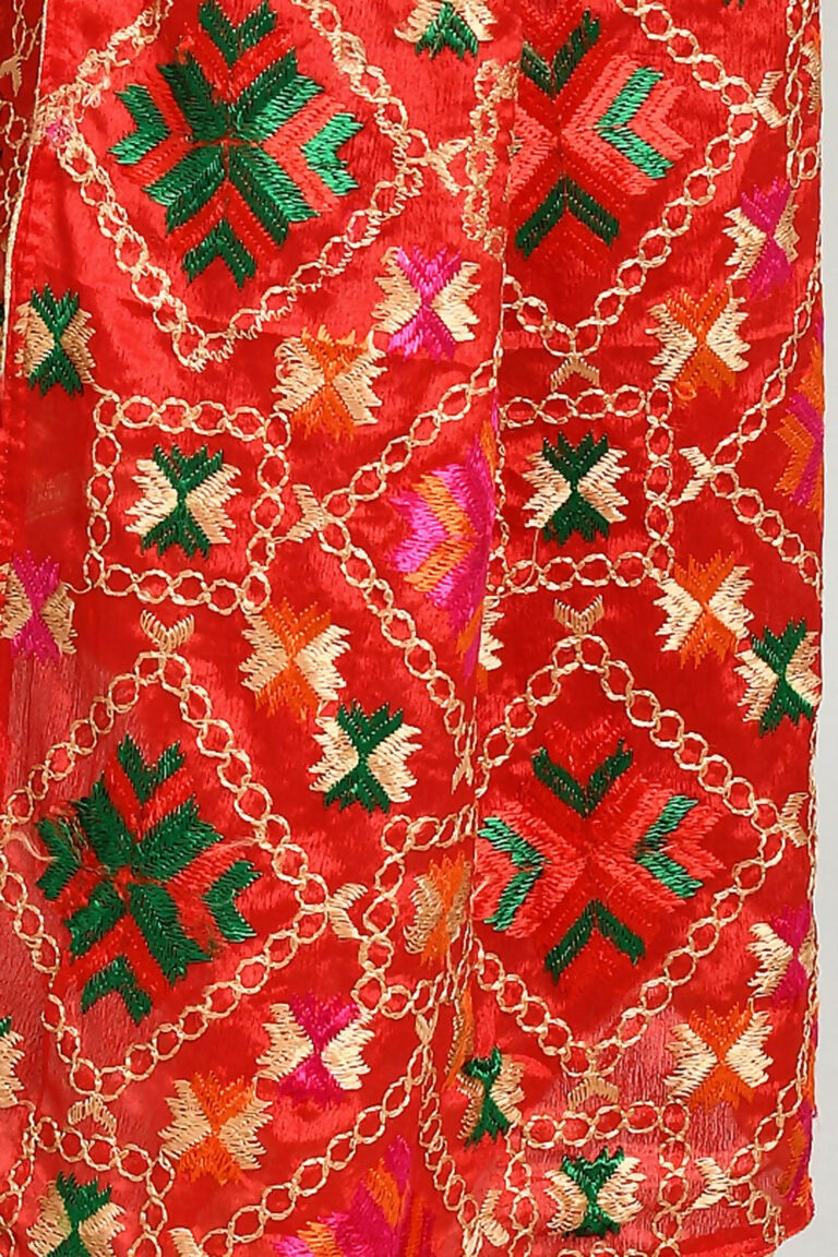 Multi Color Cotton Phulkari Dupatta with Geometric Embroidery