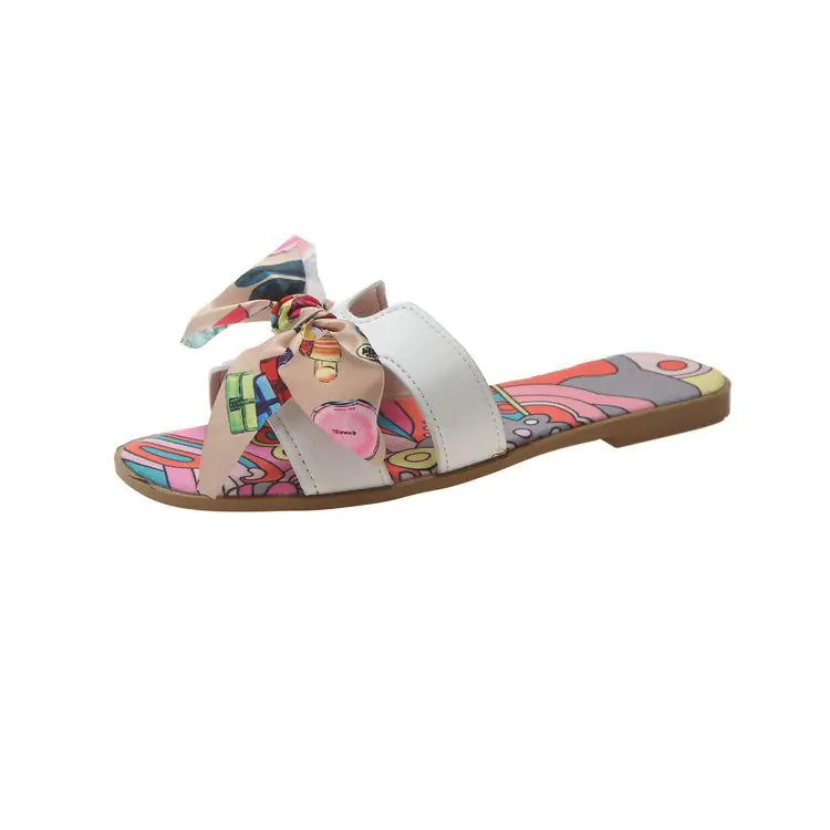 Women's Summer Bow Detail Flat Sandals Playful Pattern - Image 32