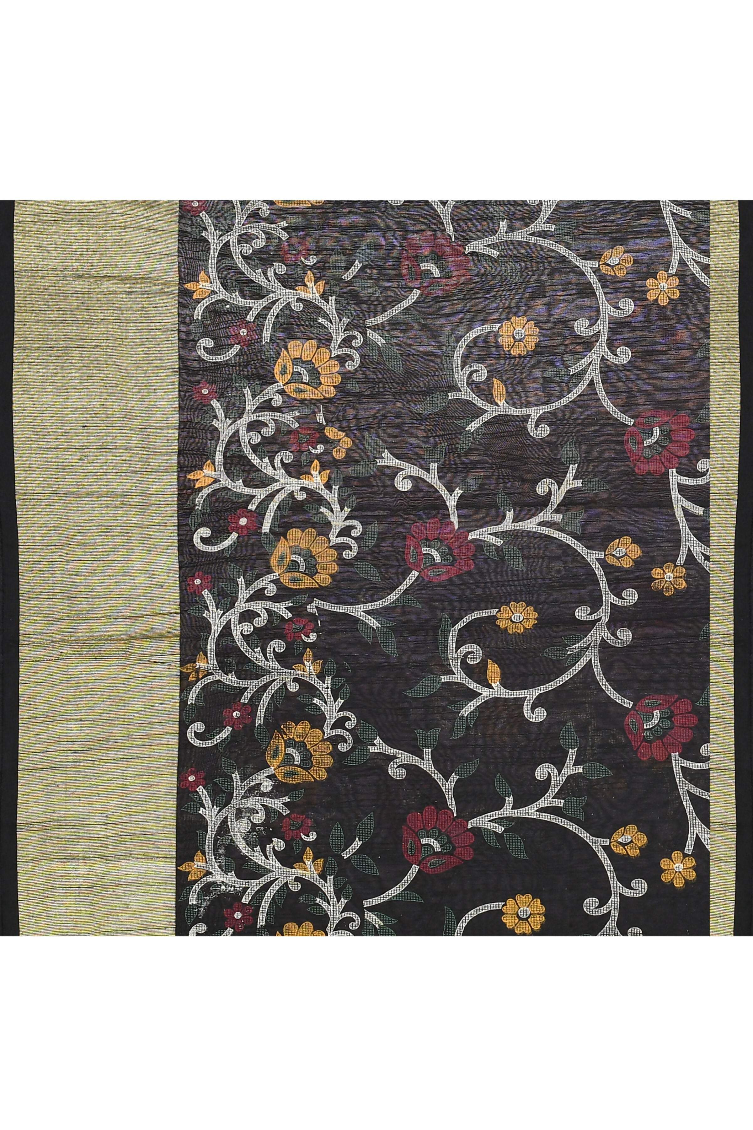 Black Embellished Cotton Blend Printed Saree
