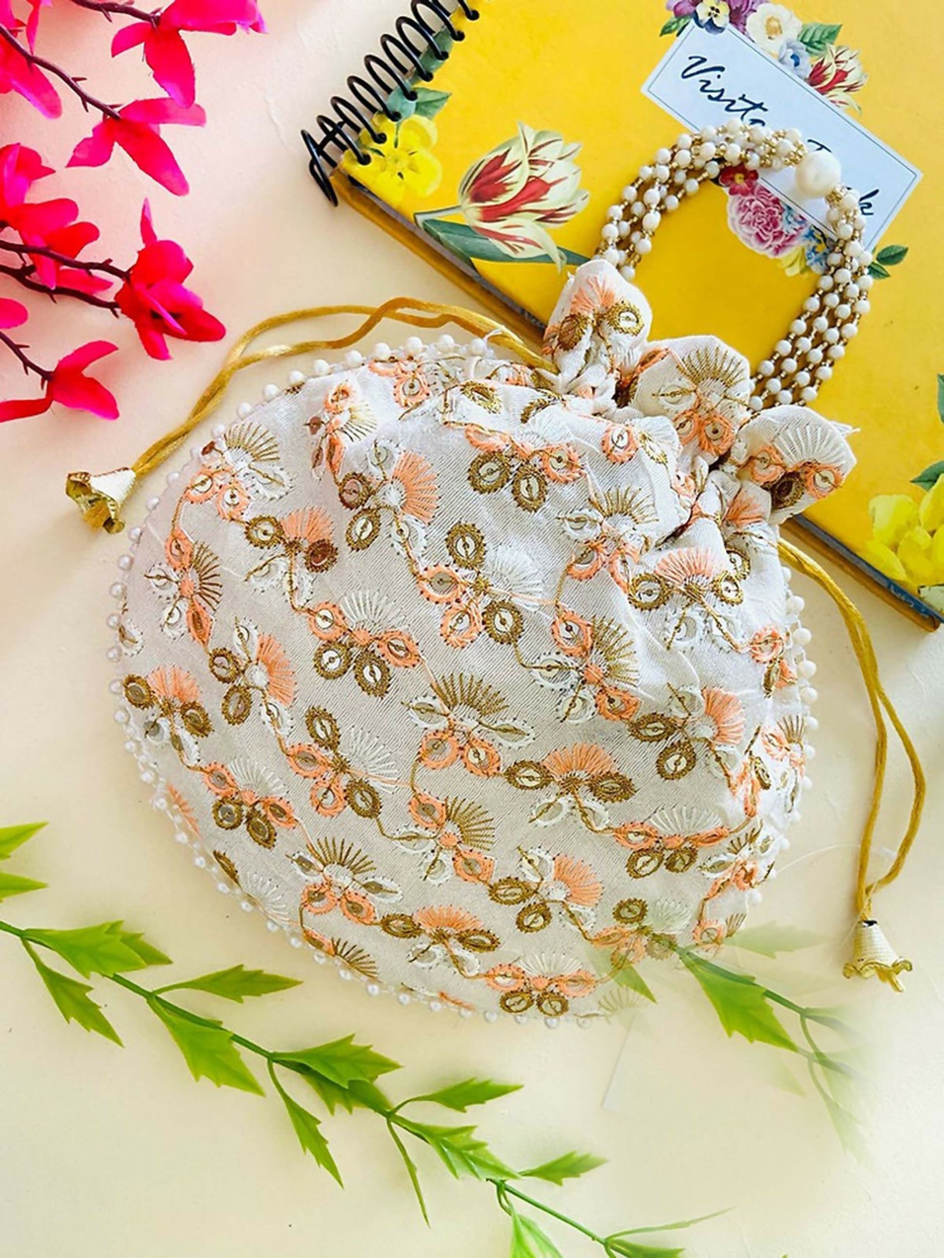 Multicolor synthetic potli bag for ethnic festive wear measuring 9 by 9 inches