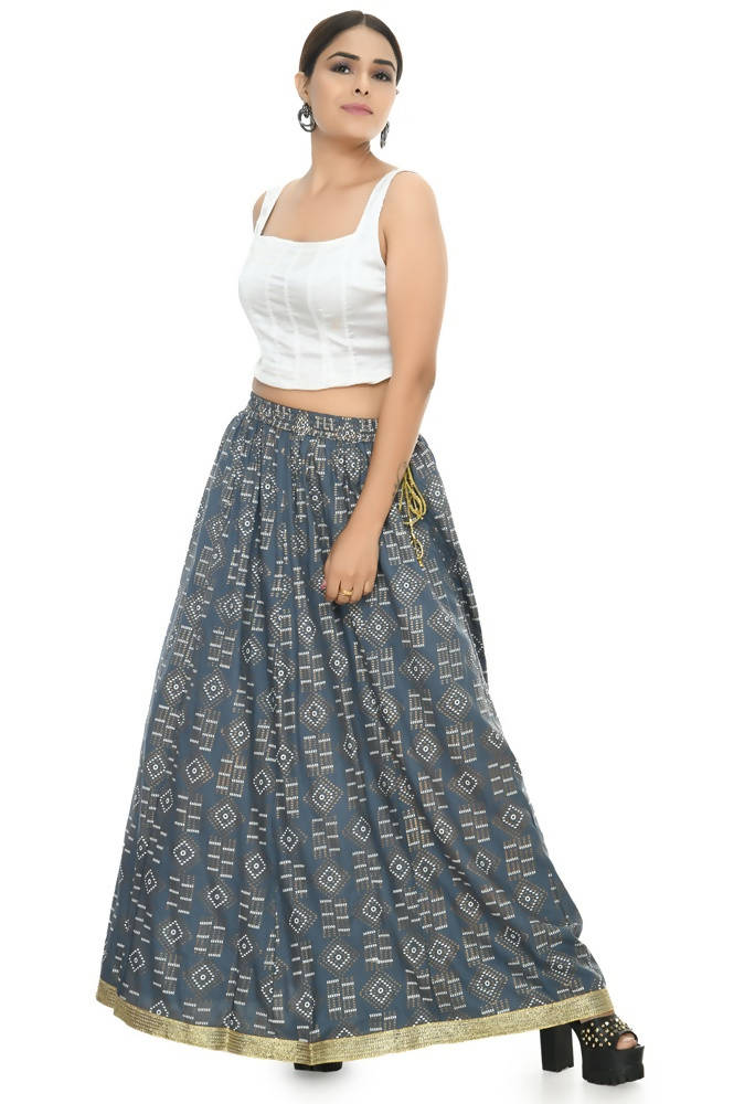 Moeza Grey Printed Cotton Lehenga Lancha 40 Inch Length