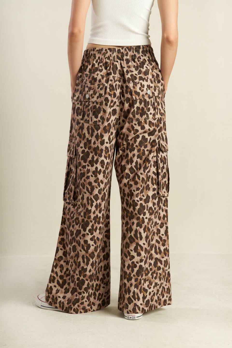 Leopard Print Wide Leg Cargo Pants in Cotton - Image 2