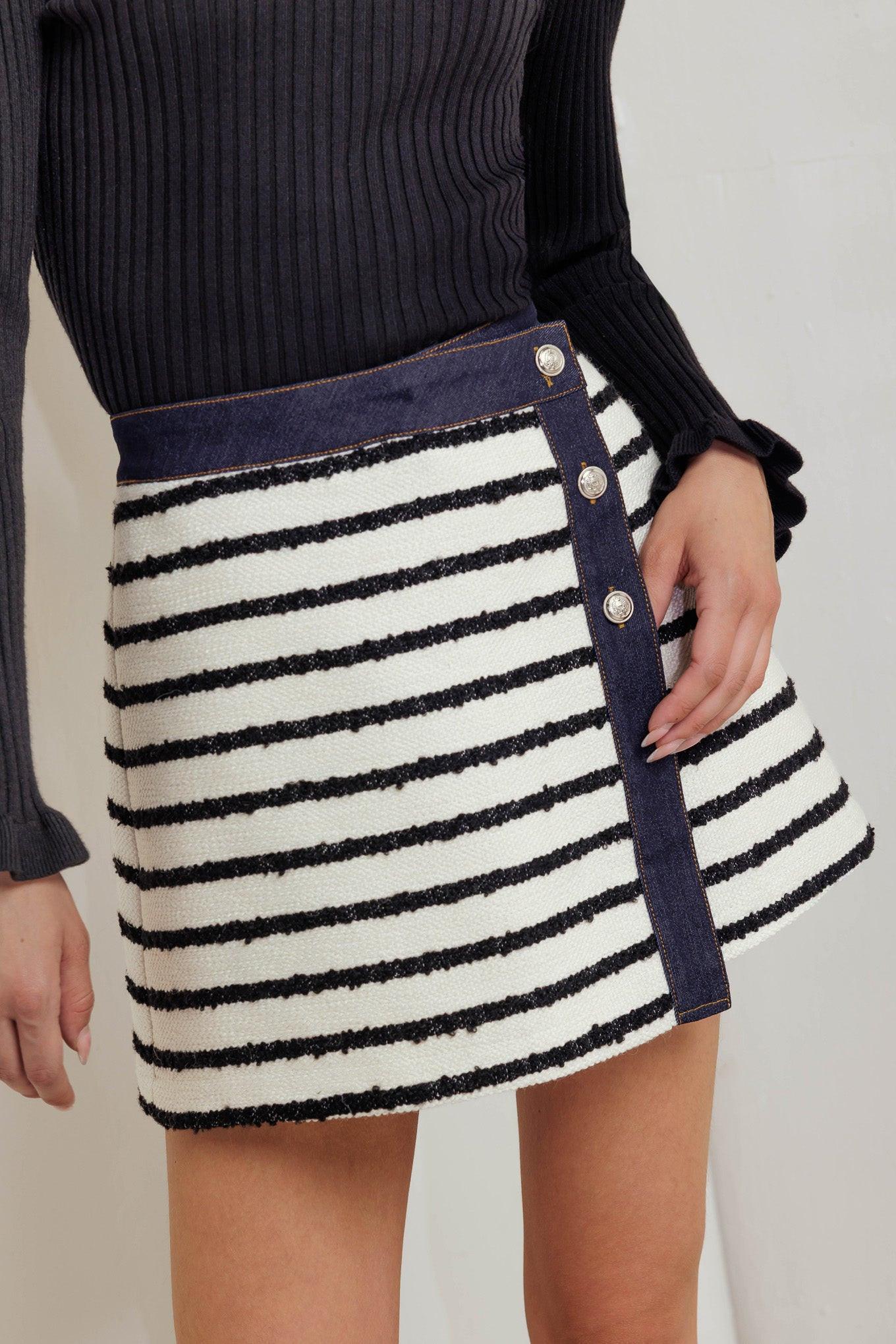Bonjour Striped Woven Skort with Denim Trim Details