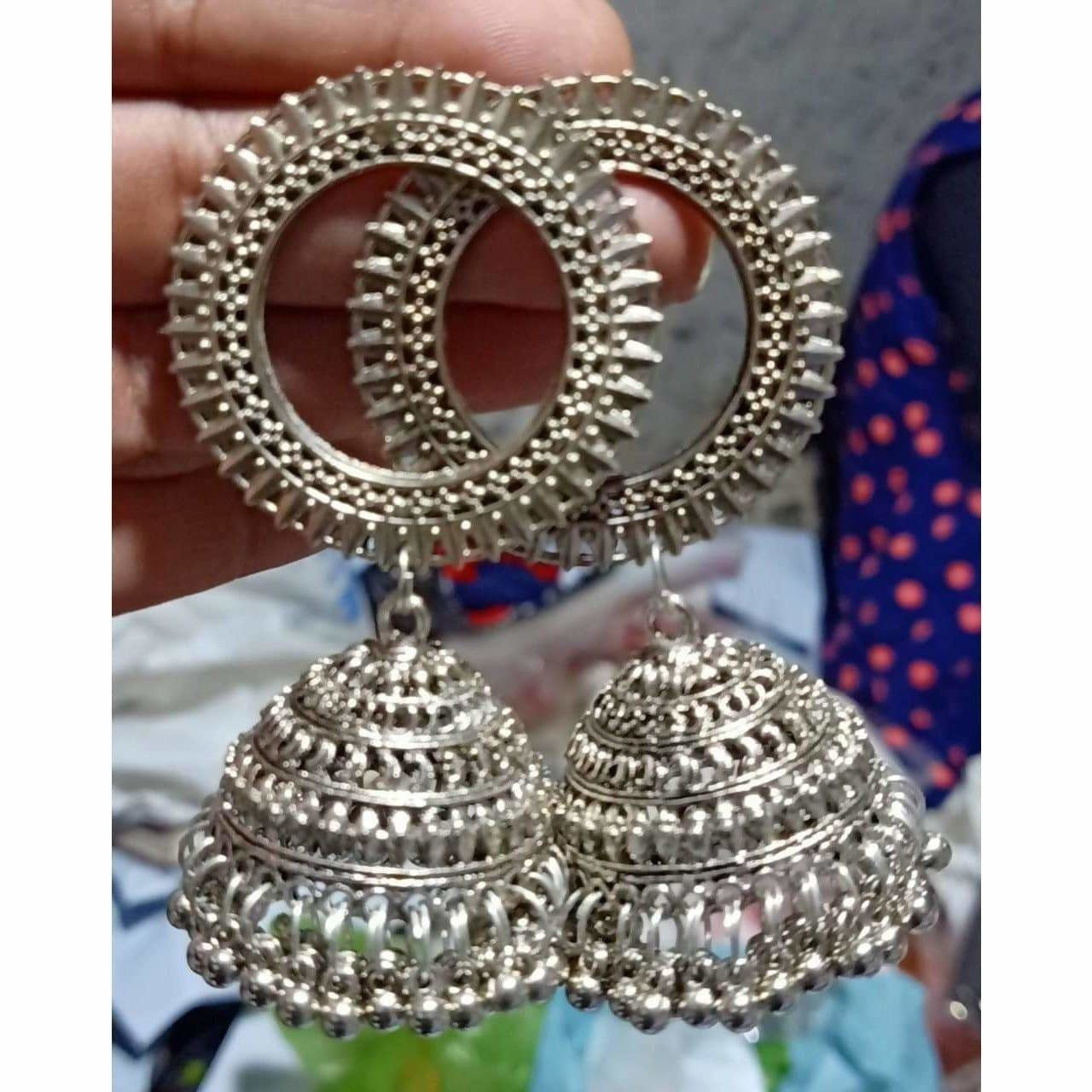 Oxidized silver sun style Jhumki earrings