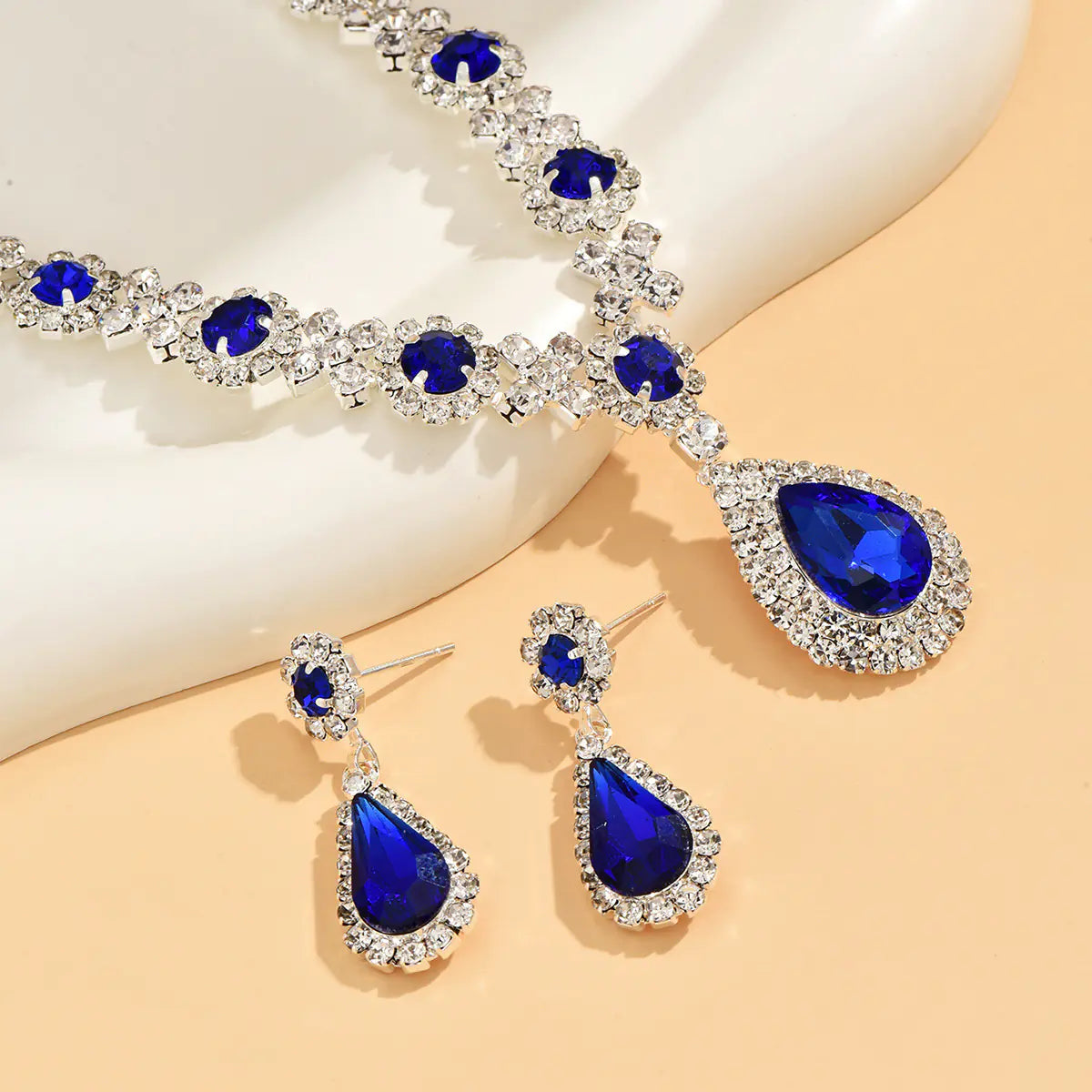 Bridal Jewelry Set with Crystal Drop Necklace & Earrings