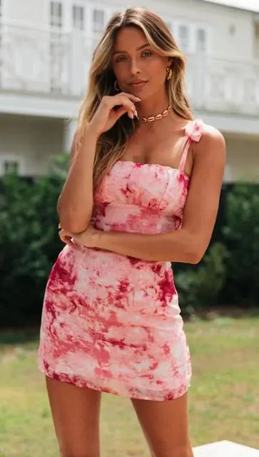 Women's Tie-Dye Sleeveless Mini Dress with Tie Straps - Image 12