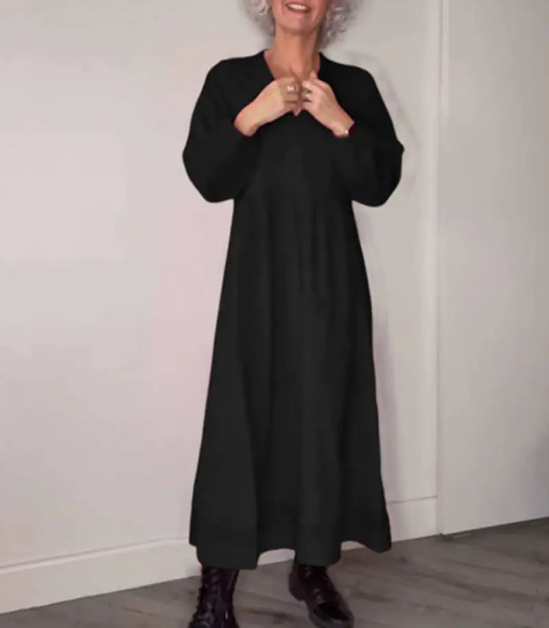 Women's V-Neck Long Sleeve Dress - Elegant Fall Style