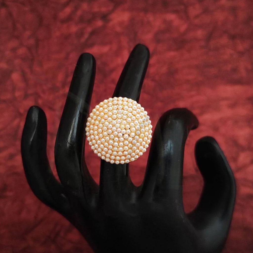 Vintage Clustered Pearl Antique Gold Polish Statement Ring