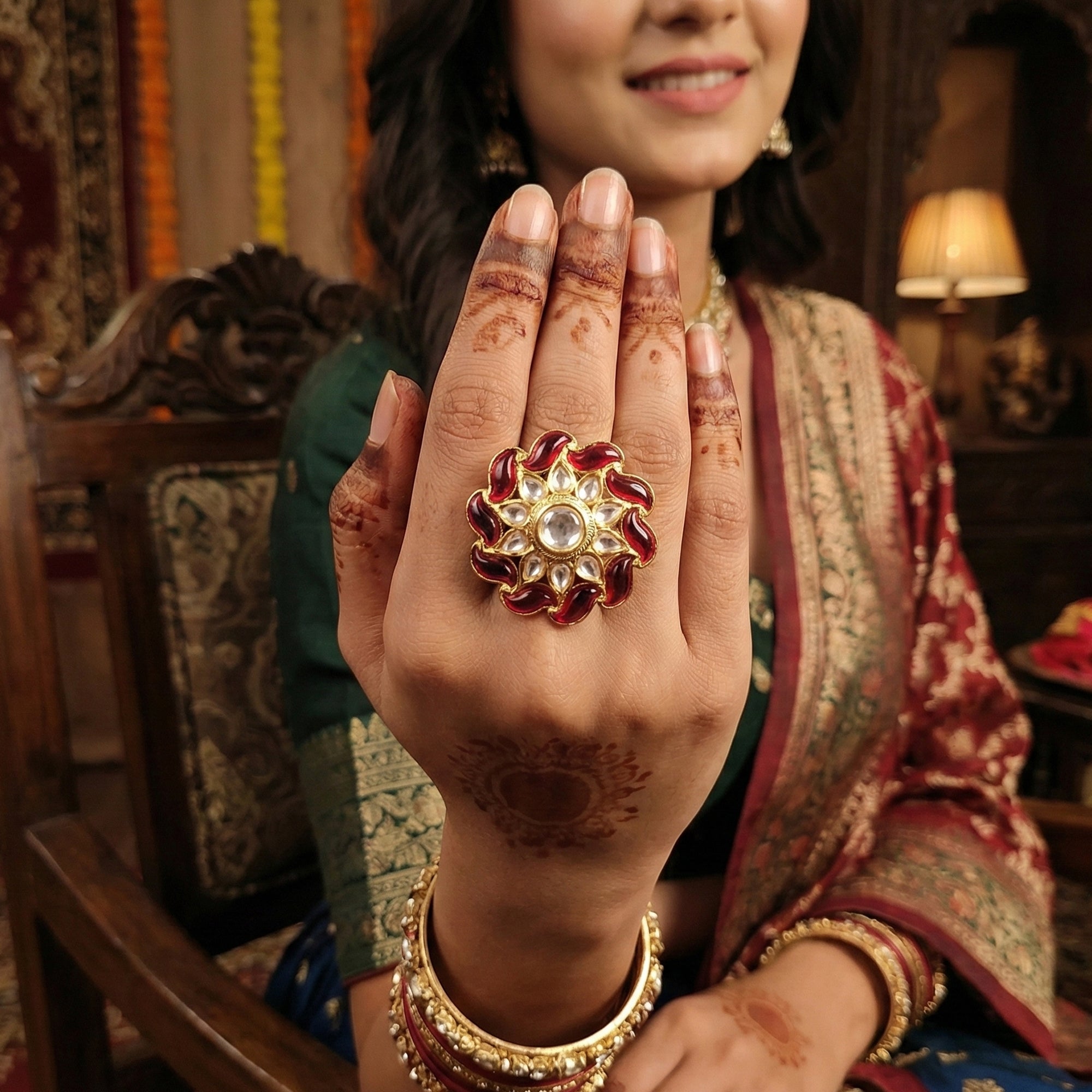 Ethnic Glass Bead and Kundan Bridal Statement Ring