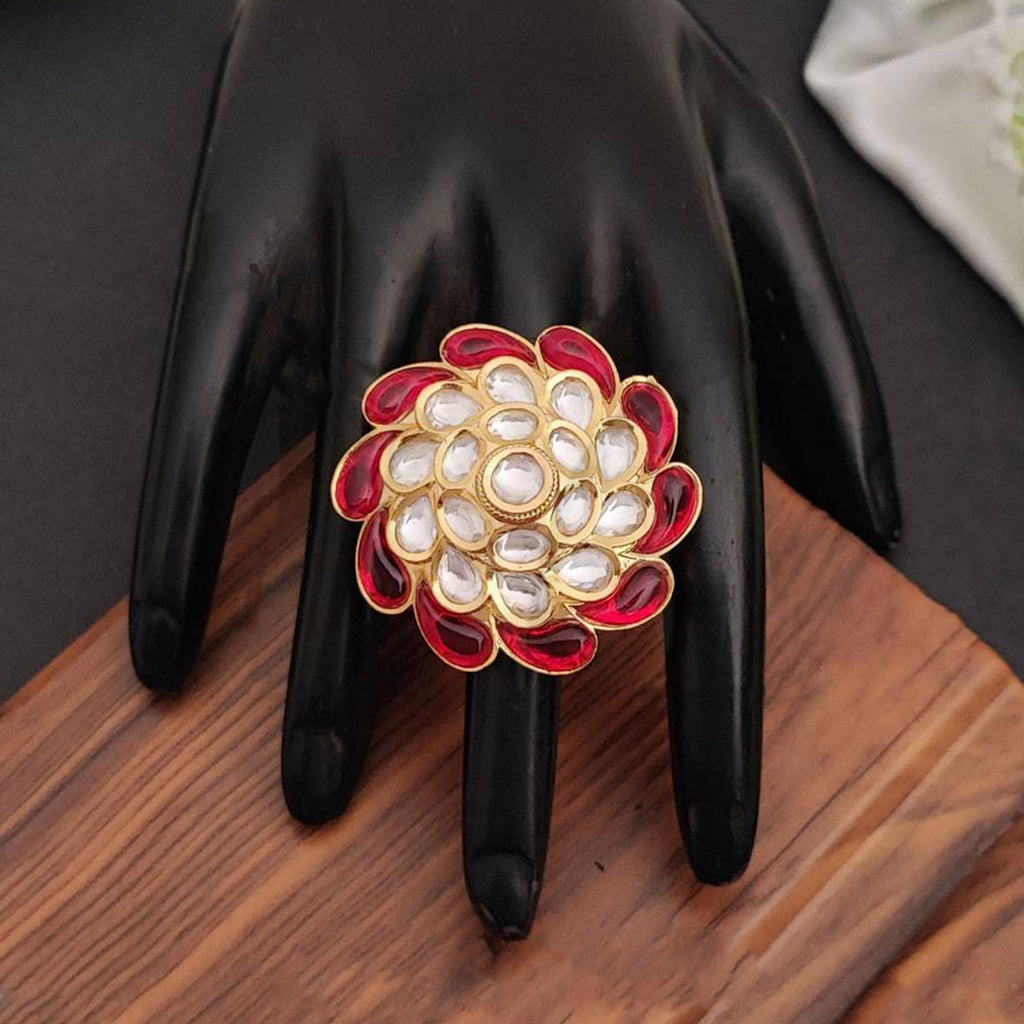 Beautiful fancy style Kundan party wear ring with high gold polish