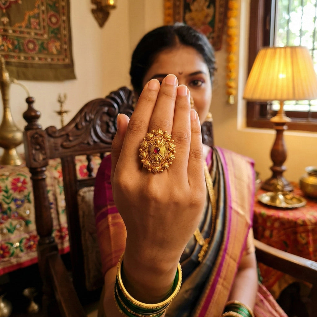 Antique Design Gold Polish Adjustable Statement Ring for Parties
