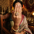 Floral Kundan Adjustable Finger Ring with Multi-Stone High Gold Finish