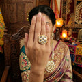 Floral Kundan Adjustable Finger Ring with Multi-Stone High Gold Finish