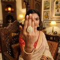 JS Fashion Teardrop Kundan Adjustable Finger Ring with Multi Center Stone High Gold Finish for Women|Elegant Drop Gift