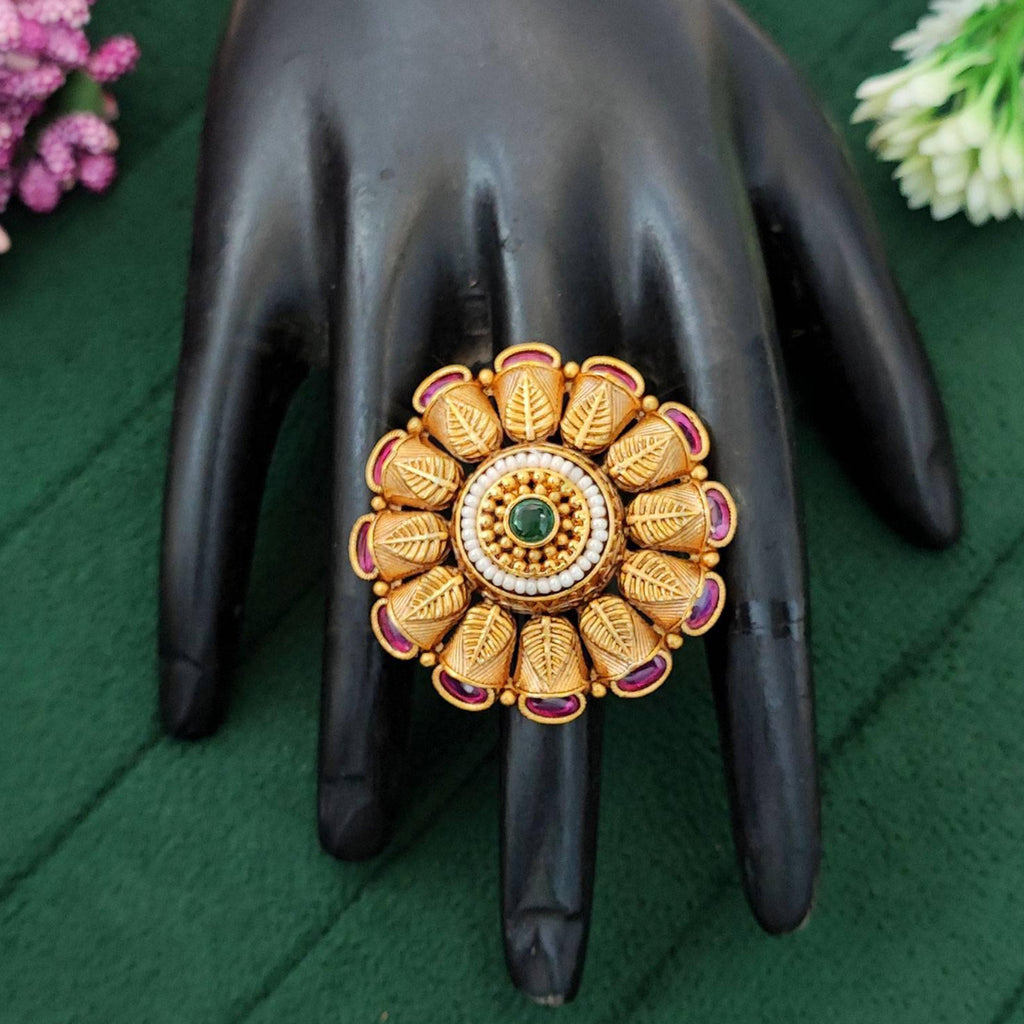 Beautifully designed gold polish adjustable statement finger ring for parties and weddings