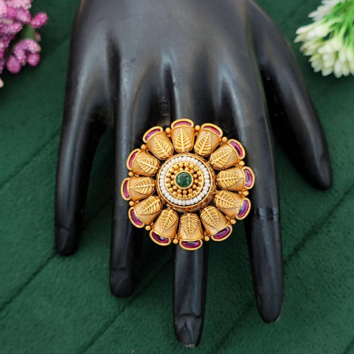 Beautifully designed gold polish adjustable statement finger ring for parties and weddings