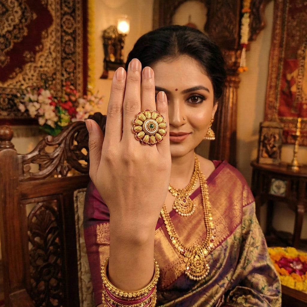 Glamorous Designer Gold Polish Adjustable Ring for Festive Events
