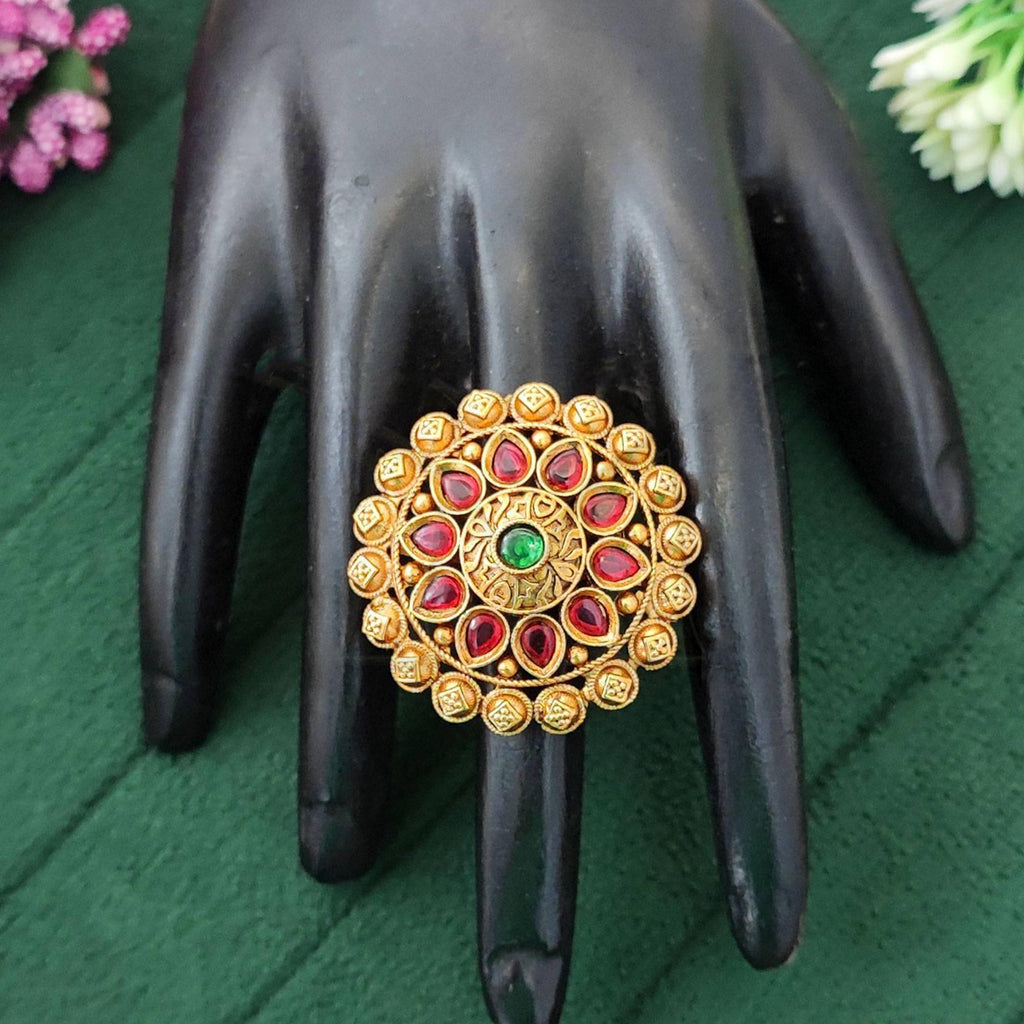 Antique Gold Polish Designer Finger Rings, Adjustable Ethnic Style
