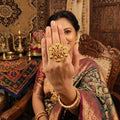 High Gold Polish Adjustable Ethnic Statement Finger Rings for Women