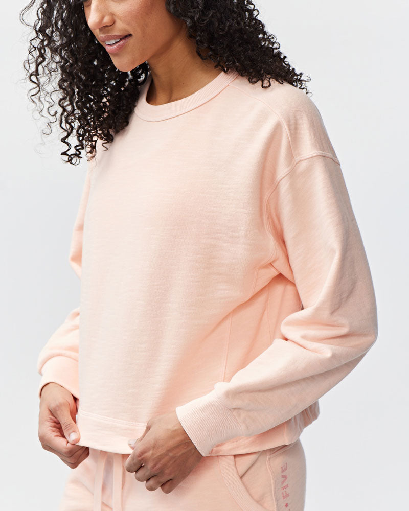 Freasy Lightweight Crewneck Pullover Sweatshirt in Peach - Image 2