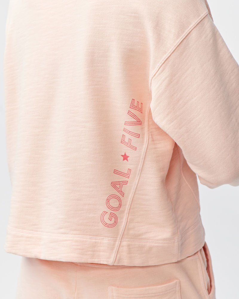 Freasy Lightweight Crewneck Pullover Sweatshirt in Peach - Image 3