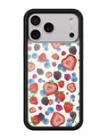 Fruit Tart iPhone case featuring heart-shaped strawberries and berries with a black bumper