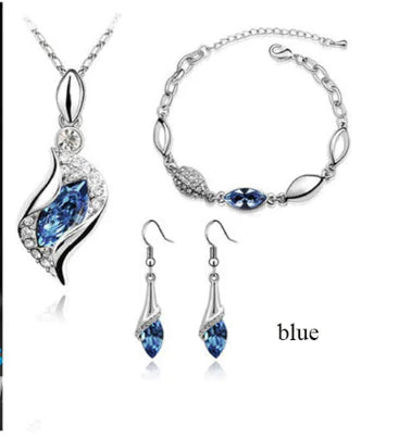 Crystal Earrings, Necklace, and Bracelet Three-Piece Set